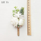 LKY Fr Boutonniere Flowers Wedding Corsage Pins White Pink Groom Boutonniere Buttonhole Men Wedding Witness Marriage Accessories