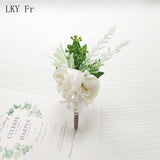 LKY Fr Boutonniere Flowers Wedding Corsage Pins White Pink Groom Boutonniere Buttonhole Men Wedding Witness Marriage Accessories