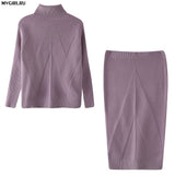 MVGIRLRU Women's Knitting skirt suit women's Costume Sweater suit + Slim Skirt Two-Piece tracksuit