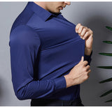 Men's Non-iron Stretch Long Sleeve Striped Dress Shirts Smart Casual Smooth Material Standard-fit Youthful Button-down Shirt