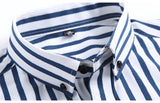 Men's Non-iron Stretch Long Sleeve Striped Dress Shirts Smart Casual Smooth Material Standard-fit Youthful Button-down Shirt