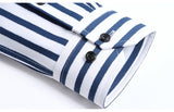 Men's Non-iron Stretch Long Sleeve Striped Dress Shirts Smart Casual Smooth Material Standard-fit Youthful Button-down Shirt