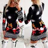 Christmas Bodycon Dresses for Women 2020 Fashion Xmas Print Woman Dress Long Sleeve Spring Autumn Clothing for Female D30 - ENSEIGNE DENIS