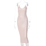 Dulzura Pu Faux Leather Women Slit Midi Dress Strap V Neck Backless Bodycon Sexy Streetwear Party Elegant Autumn Winter Club