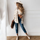 Autumn Spring Long Plaid Shirt Women Casual White Long Sleeve Pocket Button Up Collared Shirt Top Clothes Fashion New 2021 Fall