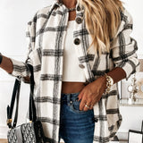Autumn Spring Long Plaid Shirt Women Casual White Long Sleeve Pocket Button Up Collared Shirt Top Clothes Fashion New 2021 Fall