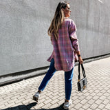 Autumn Spring Long Plaid Shirt Women Casual White Long Sleeve Pocket Button Up Collared Shirt Top Clothes Fashion New 2021 Fall