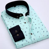 Patchwork Collar floral men's casual shirt Fashion long sleeve Print slim fit soft pocket 4xl male dress shirt