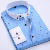 Patchwork Collar floral men's casual shirt Fashion long sleeve Print slim fit soft pocket 4xl male dress shirt