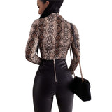 Sexy Leopard Print Bodysuits Women Long Sleeve Deep V-neck Pleated One-piece Slim Rompers Autumn Jumpsuit Leotard Tops Body Suit