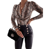 Sexy Leopard Print Bodysuits Women Long Sleeve Deep V-neck Pleated One-piece Slim Rompers Autumn Jumpsuit Leotard Tops Body Suit