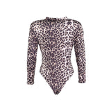 Sexy Leopard Print Bodysuits Women Long Sleeve Deep V-neck Pleated One-piece Slim Rompers Autumn Jumpsuit Leotard Tops Body Suit