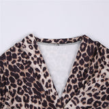 Sexy Leopard Print Bodysuits Women Long Sleeve Deep V-neck Pleated One-piece Slim Rompers Autumn Jumpsuit Leotard Tops Body Suit