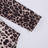 Sexy Leopard Print Bodysuits Women Long Sleeve Deep V-neck Pleated One-piece Slim Rompers Autumn Jumpsuit Leotard Tops Body Suit