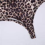 Sexy Leopard Print Bodysuits Women Long Sleeve Deep V-neck Pleated One-piece Slim Rompers Autumn Jumpsuit Leotard Tops Body Suit