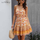 Lossky Summer Women Dress Buttons Cotton Mini Sundress Fashion Sexy Short Backless Slip Elastic Waist 2020 Sleeveless Dresses - ENSEIGNE DENIS