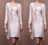Pink Lace Mother Of The Bride Dresses 2020 Formal gown Outfit Coat Long Sleeve Jacket Above Knee Length Wedding Guest Dress