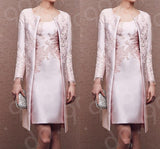 Pink Lace Mother Of The Bride Dresses 2020 Formal gown Outfit Coat Long Sleeve Jacket Above Knee Length Wedding Guest Dress