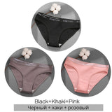 FINETOO 3PCS/Set Women's Underwear Cotton Panty Sexy Panties Female Underpants Solid Color Panty Intimates Women Lingerie M-2XL