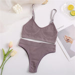 2PCS Bra Set Women Sexy Bralette Sexy Female Underwear Lingerie Ribbed Tops Girls Fashion Brassiere Basic Stretchy Tank Crop Top