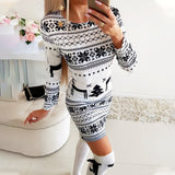 Christmas Bodycon Dresses for Women 2020 Fashion Xmas Print Woman Dress Long Sleeve Spring Autumn Clothing for Female D30 - ENSEIGNE DENIS