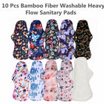 [simfamily] 10pcs Organic Bamboo Charcoal Washable Hygiene Menstrual Pads Heavy Flow Sanitary Pads Lady Cloth Pad Reusable Pads