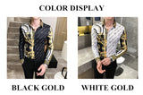 Autumn Man Vintage Printed Social Black Shirts Luxury Men's White Slim Fit Long Sleeve Dress Shirt Fashion Casual Chemise Homme