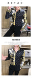 Autumn Man Vintage Printed Social Black Shirts Luxury Men's White Slim Fit Long Sleeve Dress Shirt Fashion Casual Chemise Homme