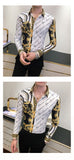 Autumn Man Vintage Printed Social Black Shirts Luxury Men's White Slim Fit Long Sleeve Dress Shirt Fashion Casual Chemise Homme