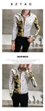 Autumn Man Vintage Printed Social Black Shirts Luxury Men's White Slim Fit Long Sleeve Dress Shirt Fashion Casual Chemise Homme