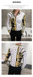 Autumn Man Vintage Printed Social Black Shirts Luxury Men's White Slim Fit Long Sleeve Dress Shirt Fashion Casual Chemise Homme