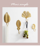 Nordic Wall Hooks for Hanging Clothes No-punch Wall Hanger Coat Key Hook Iron Art Wall Decorations Golden Leaves home storage