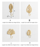 Nordic Wall Hooks for Hanging Clothes No-punch Wall Hanger Coat Key Hook Iron Art Wall Decorations Golden Leaves home storage