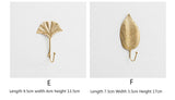 Nordic Wall Hooks for Hanging Clothes No-punch Wall Hanger Coat Key Hook Iron Art Wall Decorations Golden Leaves home storage
