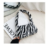 Winter Vintage Zebra Pattern Shoulder Underarm Bag Female Plush Autumn Handbag Soft Warm Fur Tote Purse For Lady Bag Sac A Main