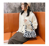 Winter Vintage Zebra Pattern Shoulder Underarm Bag Female Plush Autumn Handbag Soft Warm Fur Tote Purse For Lady Bag Sac A Main