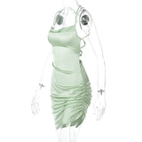Dulzura Satin Women Strap Mini Dress Ruched Lace Up Cross Bandage Backless Bodycon Sexy Party Elegant 2020 Club Christmas Slim