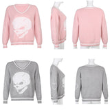 Rapcopter Y2K Sweaters Skulls Pullovers V Neck Knitwear Loose Casual Knitted Tops Women Streetwear Retro Tops Blue 2020 Autumn
