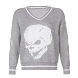 Rapcopter Y2K Sweaters Skulls Pullovers V Neck Knitwear Loose Casual Knitted Tops Women Streetwear Retro Tops Blue 2020 Autumn