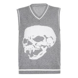 Rapcopter Y2K Sweaters Skulls Pullovers V Neck Knitwear Loose Casual Knitted Tops Women Streetwear Retro Tops Blue 2020 Autumn