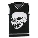 Rapcopter Y2K Sweaters Skulls Pullovers V Neck Knitwear Loose Casual Knitted Tops Women Streetwear Retro Tops Blue 2020 Autumn