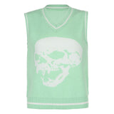 Rapcopter Y2K Sweaters Skulls Pullovers V Neck Knitwear Loose Casual Knitted Tops Women Streetwear Retro Tops Blue 2020 Autumn
