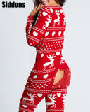 Sexy Women Christmas Cutout Functional Buttoned Flap Adults Pajamas Club Button Design Plunge Lounge Jumpsuit