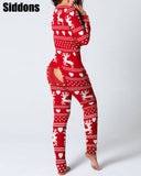 Sexy Women Christmas Cutout Functional Buttoned Flap Adults Pajamas Club Button Design Plunge Lounge Jumpsuit