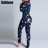 Sexy Women Christmas Cutout Functional Buttoned Flap Adults Pajamas Club Button Design Plunge Lounge Jumpsuit