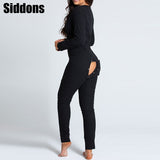 Sexy Women Christmas Cutout Functional Buttoned Flap Adults Pajamas Club Button Design Plunge Lounge Jumpsuit