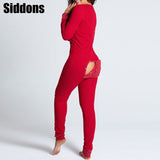 Sexy Women Christmas Cutout Functional Buttoned Flap Adults Pajamas Club Button Design Plunge Lounge Jumpsuit