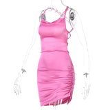 Dulzura Satin Women Strap Mini Dress Ruched Lace Up Cross Bandage Backless Bodycon Sexy Party Elegant 2020 Club Christmas Slim
