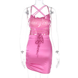 Dulzura Satin Women Strap Mini Dress Ruched Lace Up Cross Bandage Backless Bodycon Sexy Party Elegant 2020 Club Christmas Slim