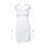 Dulzura Satin Women Strap Mini Dress Ruched Lace Up Cross Bandage Backless Bodycon Sexy Party Elegant 2020 Club Christmas Slim